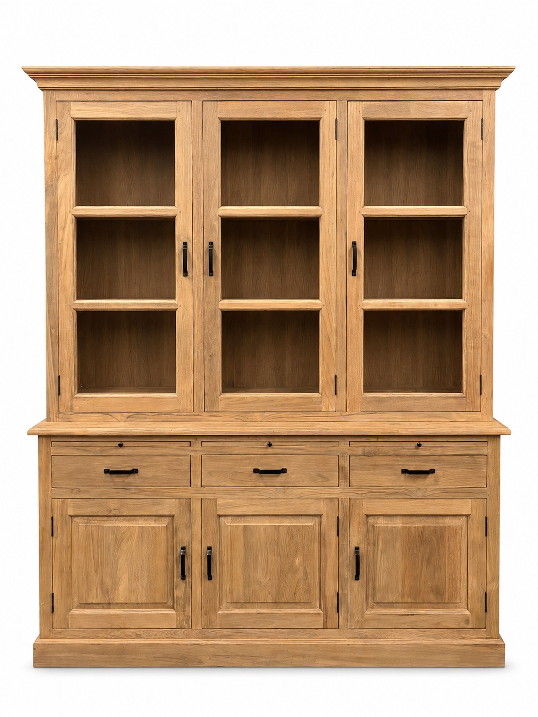 Teak vitrinekast 3 glasdeuren, massief