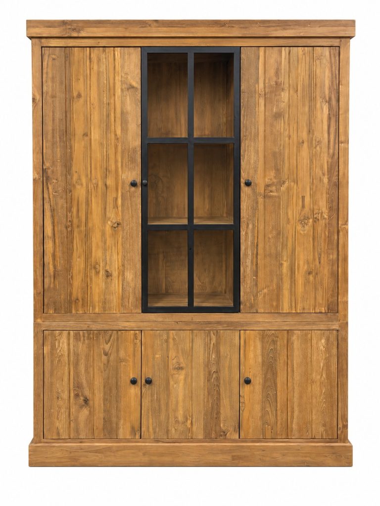 Buffet kast in teak hout met 1 glasdeur vitrinekast
