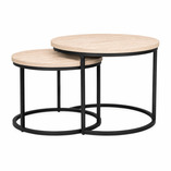 Eiken salontafel set van 2stuks De Loods meubelen Heist-op-den-Berg Set van 2 ronde eiken salontafels met metalen onderstel