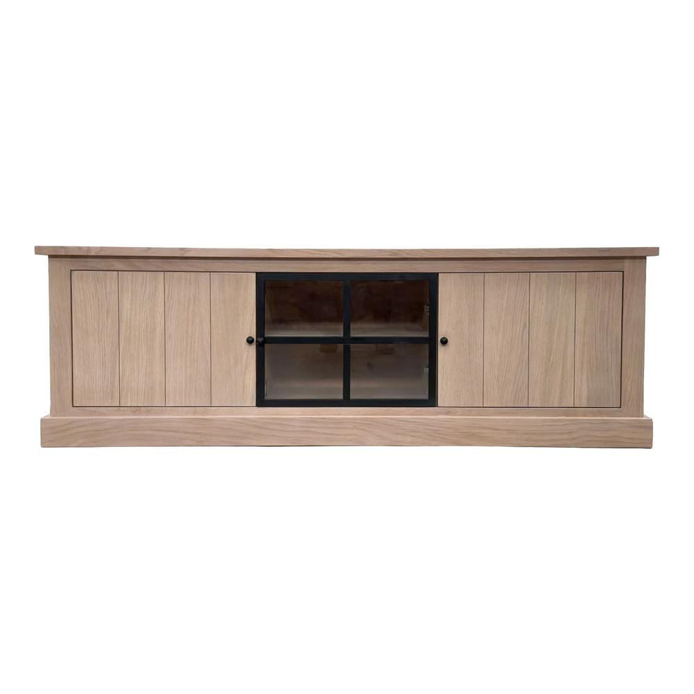 Eiken tv-kast met glazen deur Flat Line 170cm