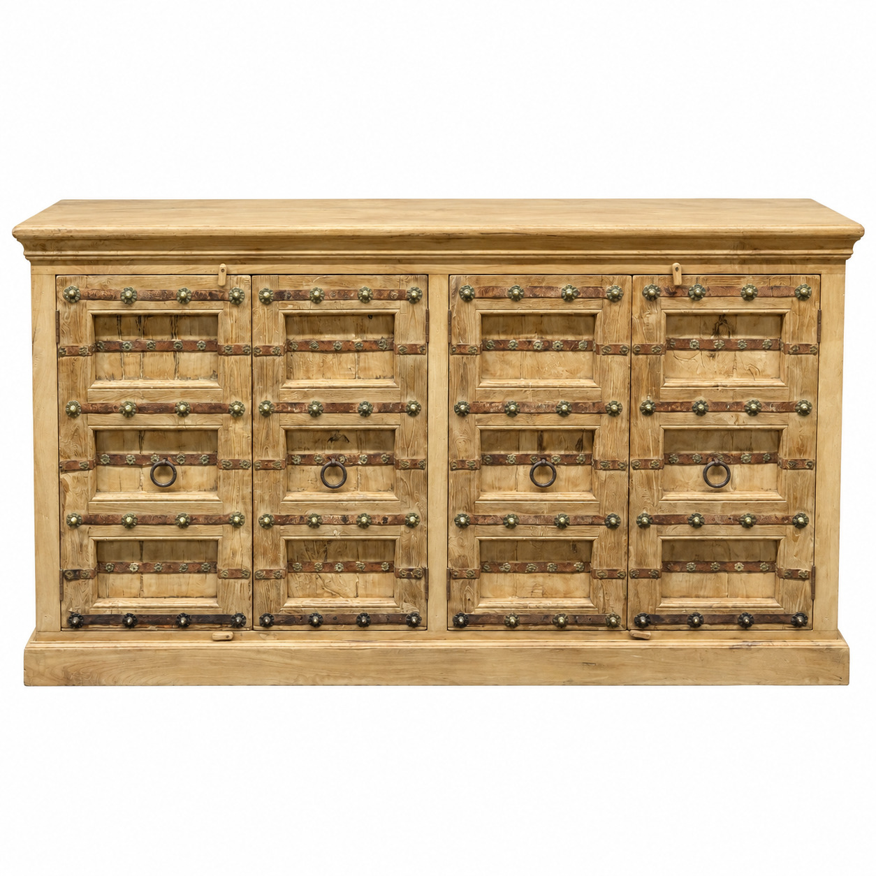 Indisch dressoir met 4 deuren en metalen beslag 215cm
