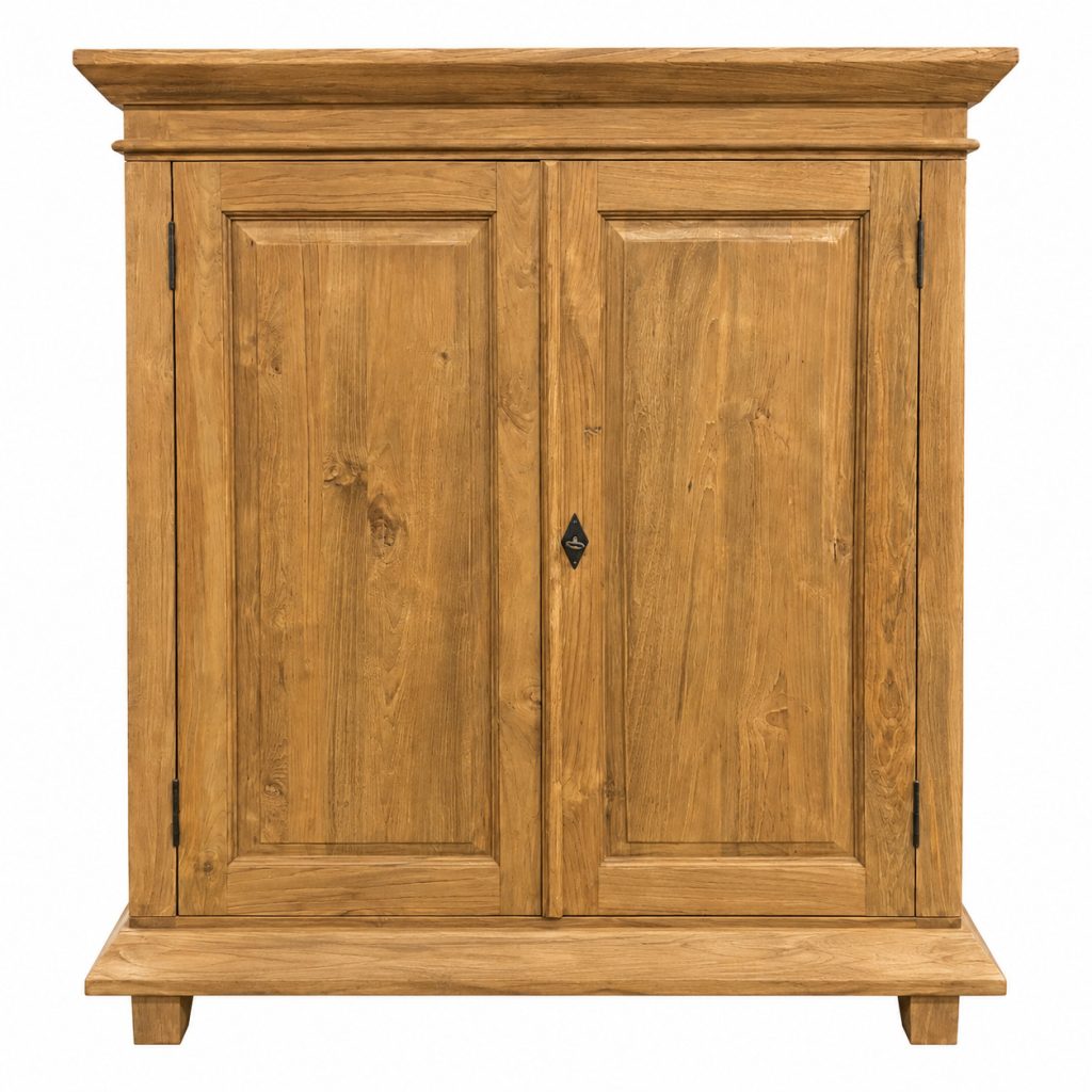 teak computerkast met twee deuren en legplanken