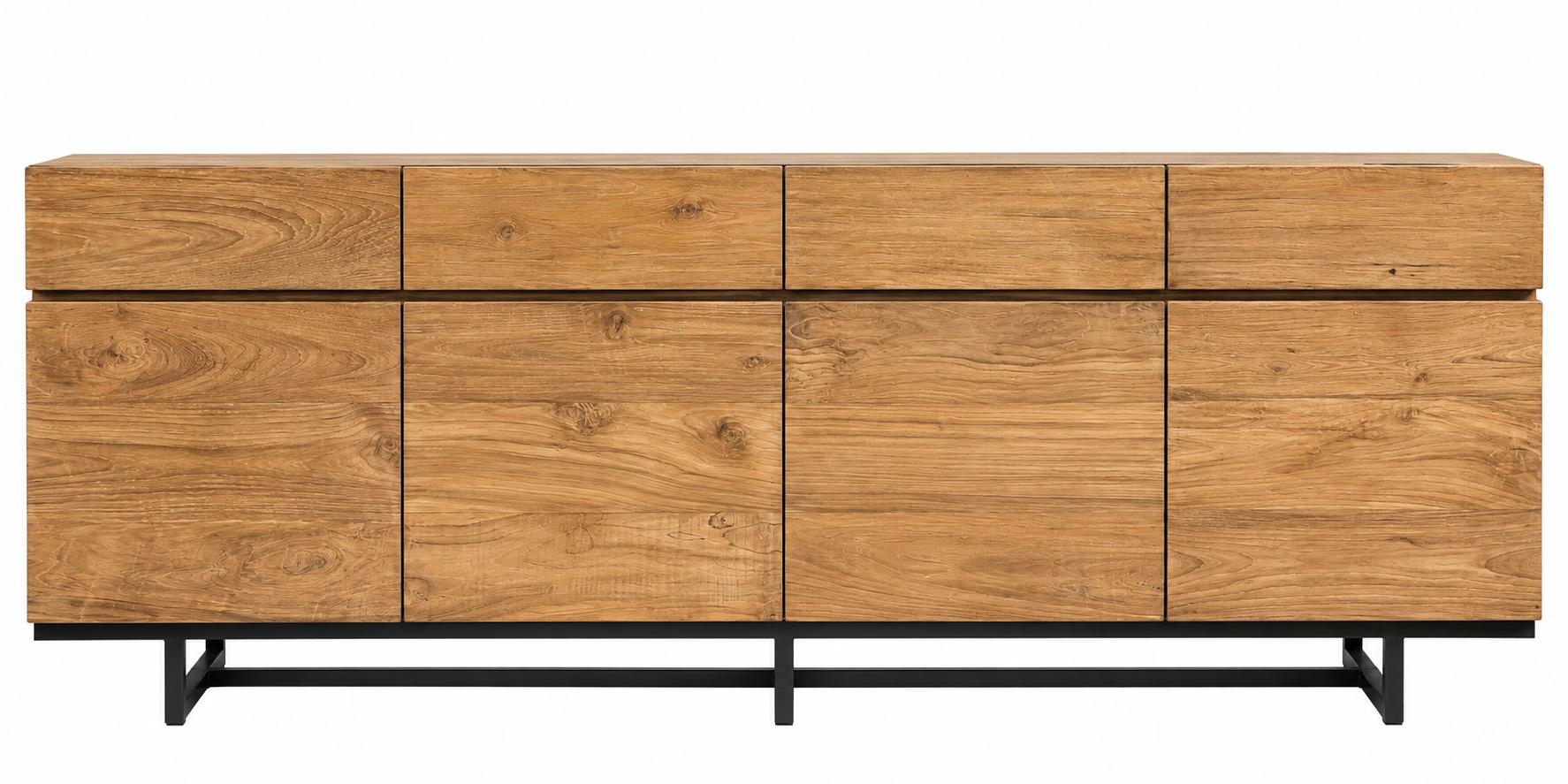 Teak dressoir met 4 deuren en 4 lades met metalen onderstel