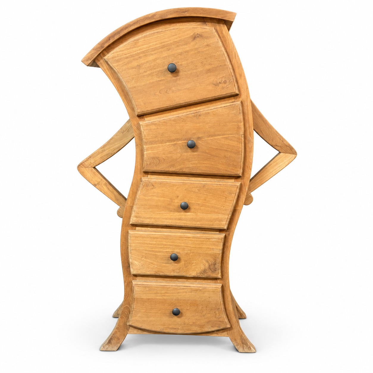 Speelse teak ladekast met 5 lades