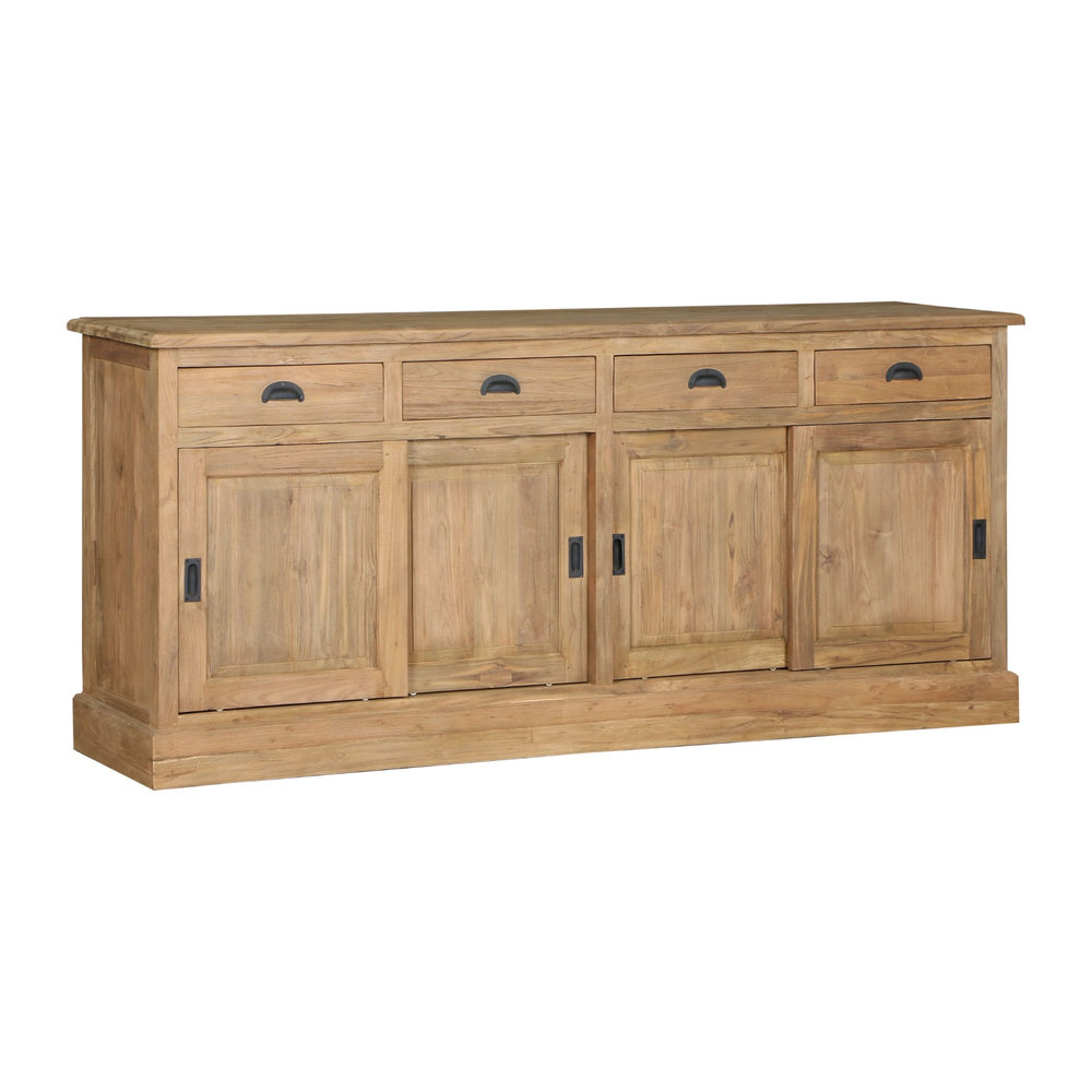 Teak dressoir met 4 schuifdeuren en 4 laden